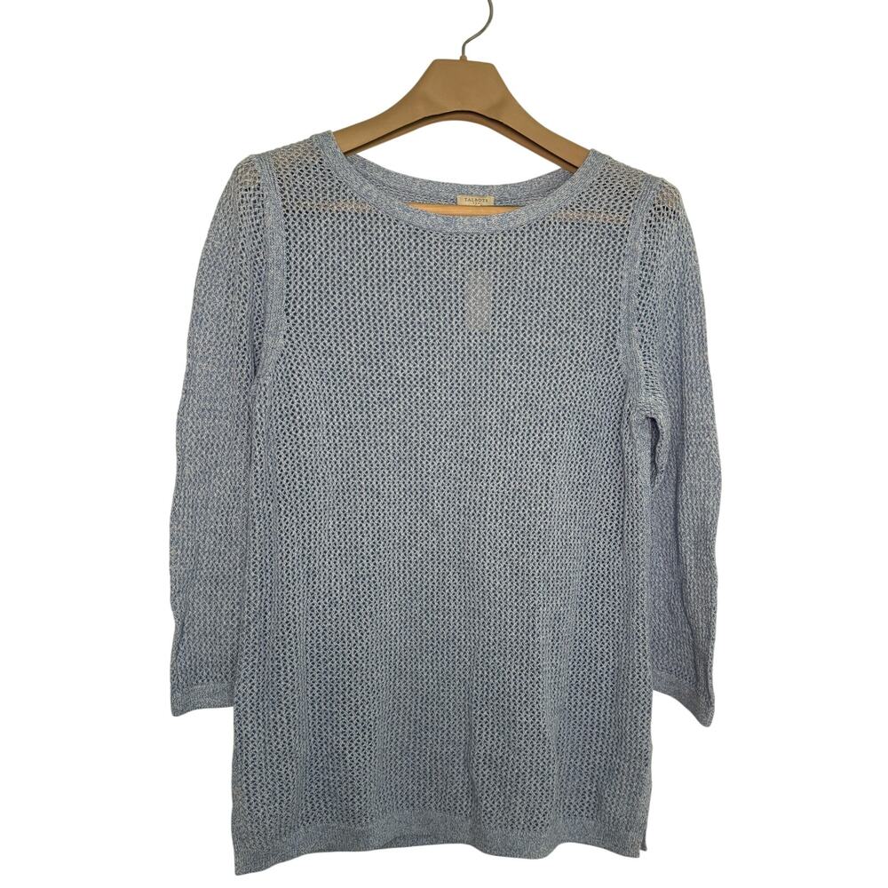 Talbots Light Blue Knit Sweater 3/4 Sleeve Size MEDIUM Large Knit Cotton